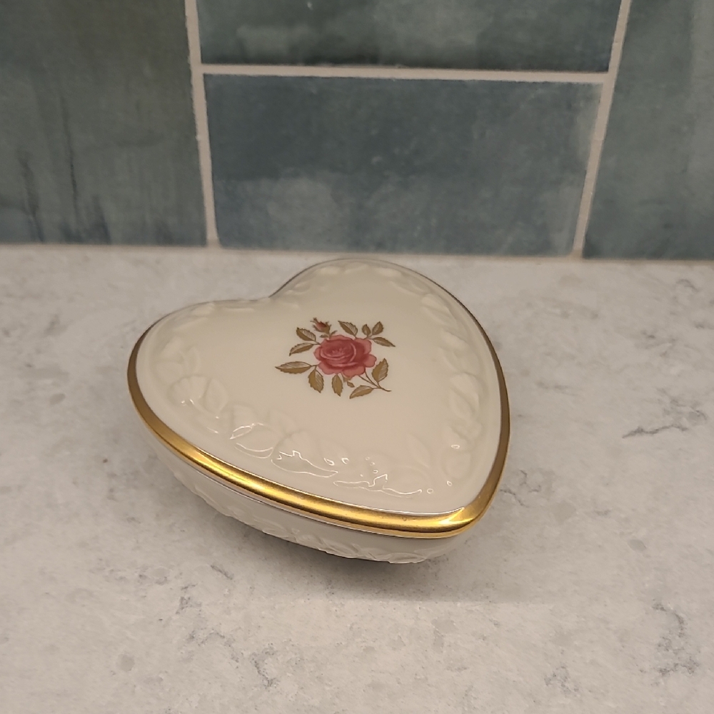 Lenox Heart Porcelain Box with Gold Trim and Floral Design